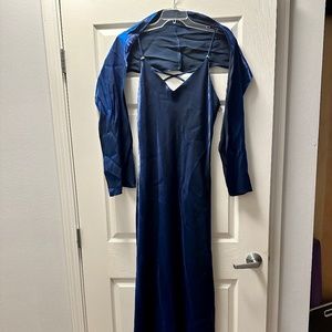 Vintage prom dress - shiny metallic blue with matching shawl